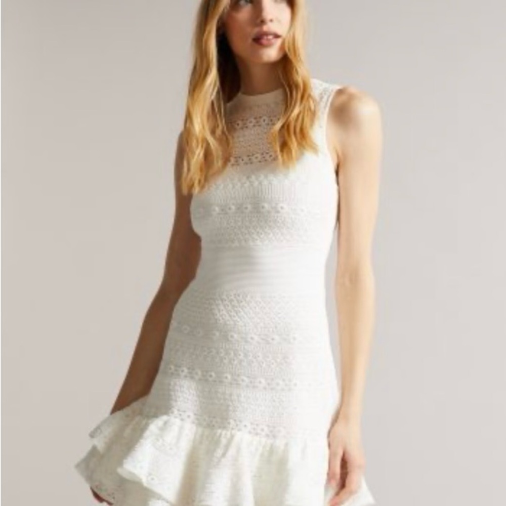 TED BAKER MALEKO LACE STITCH DRESS, WHITE,size:1,zero waste,GREAT FOR HOLIDAYS!